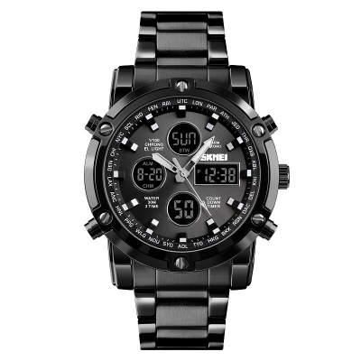 Ceas digital pentru barbati SKMEI 1389, rezistent la apa, alarma, data, contor, lumina, chronograf, negru