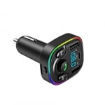 Transmițător auto G47, LED, radio FM, trei porturi USB, negru