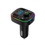Transmițător auto G47, LED, radio FM, trei porturi USB, negru