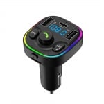 Transmițător auto G47, LED, radio FM, trei porturi USB, negru